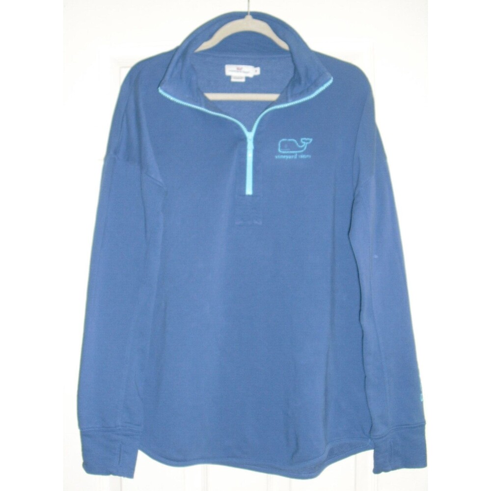 Vineyard Vines Blue Fleece 1/4 Zip Pullover With Thumb Holes Size Medium
